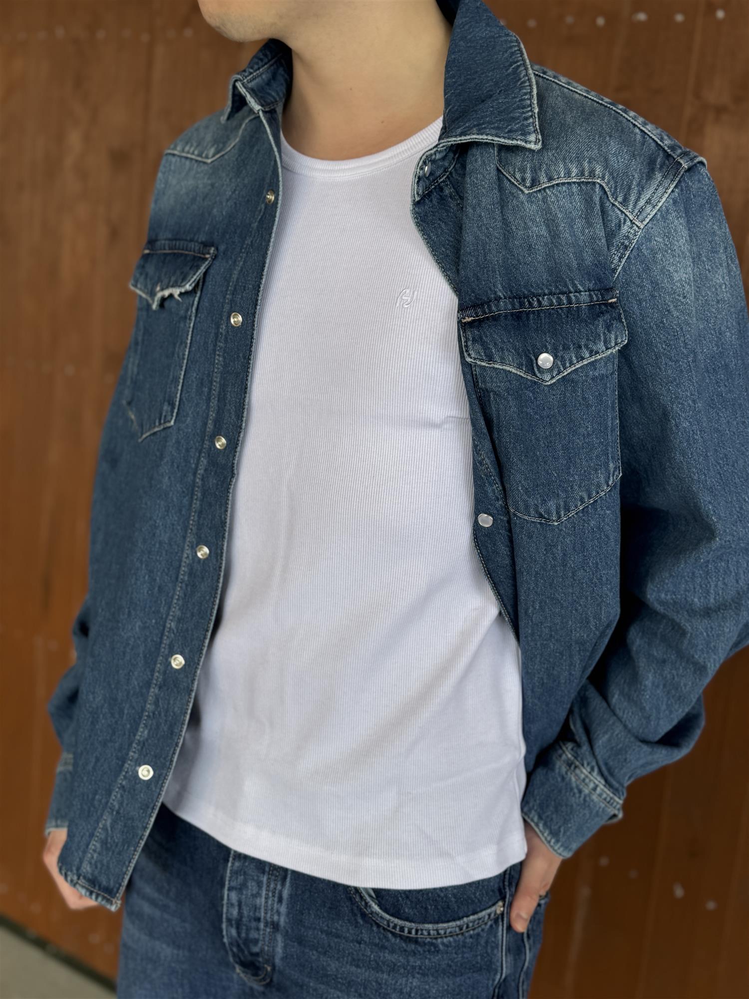 M Slim Denim Shirt Blue