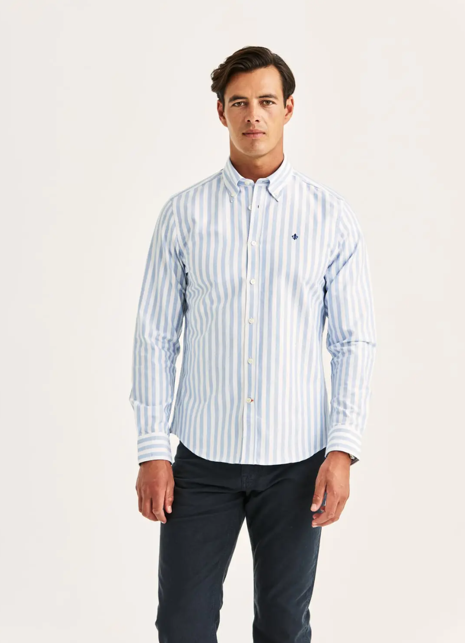 Douglas Oxford Stripe Shirt-Slim Fit Light Blue