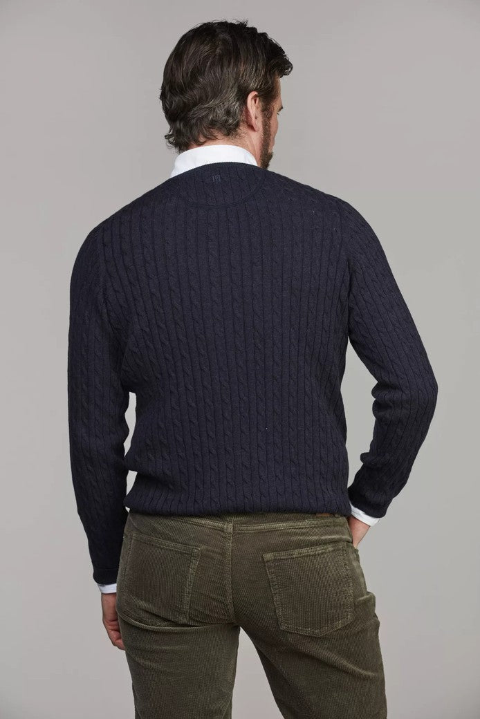 Crew Neck Cable Knit Navy