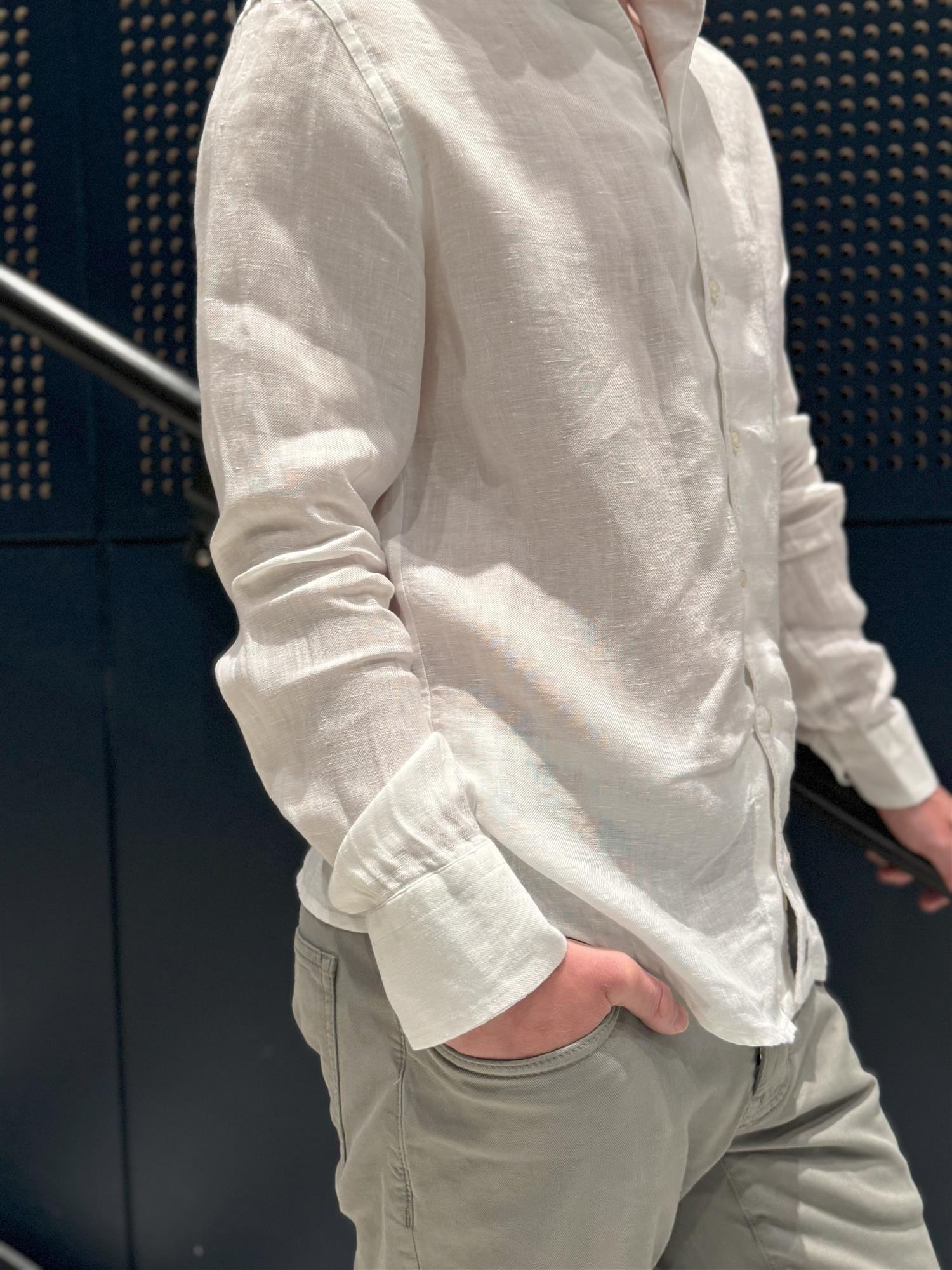 NO COLLAR LINEN SHIRT WHITE