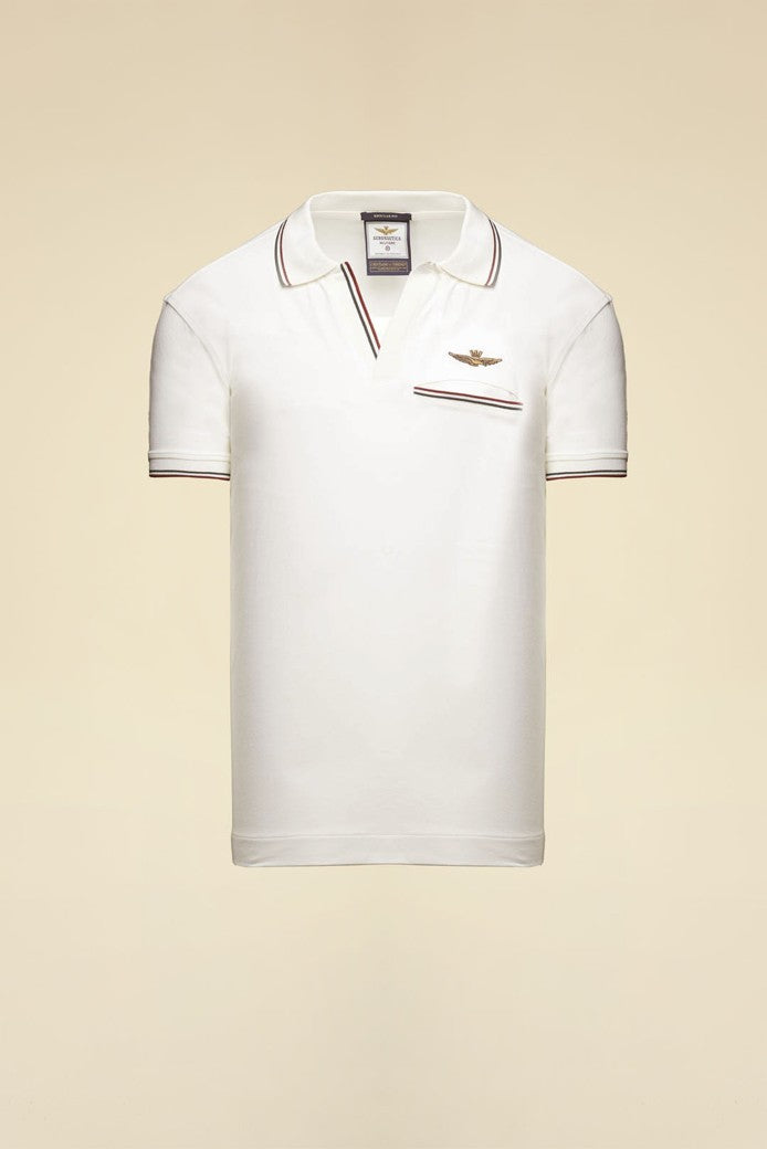 Polo shirt open collar and chest pocket Offwhite