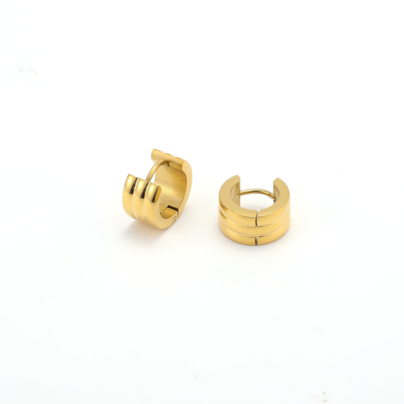 RUBY-TRIPLE HUGGIE HOOP EARRINGS STAINLESS STEEL-GOLD