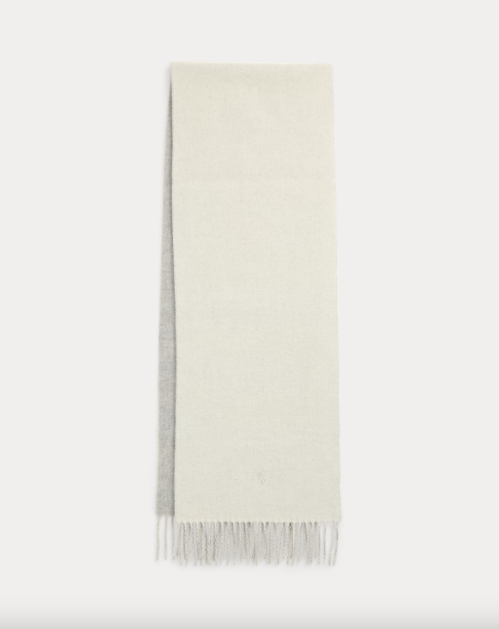 Fring-Trim Wool Scarf Cream/ Lt Grey