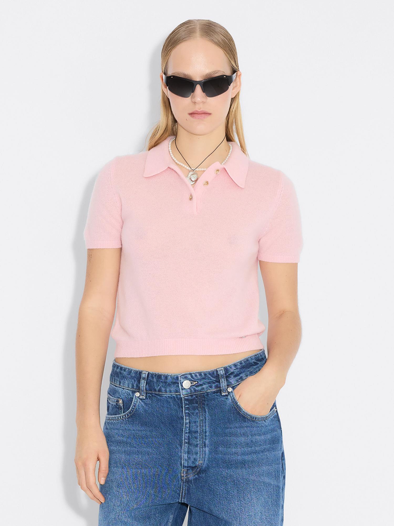 Cashmere Short Sleeve Polo Pink