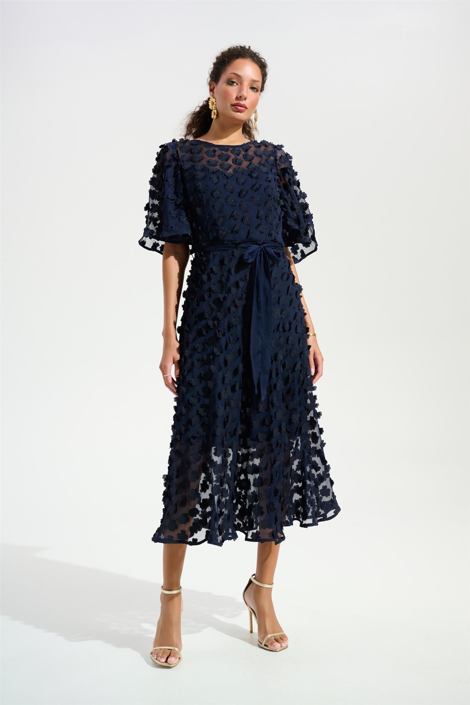 Signatur 3D Embroidered Chiffon it And Flare dress Navy