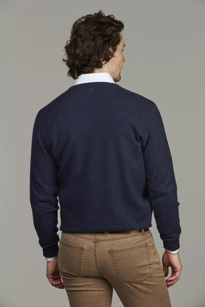 Geelong Knitted V-Neck Sweater Dark Blue