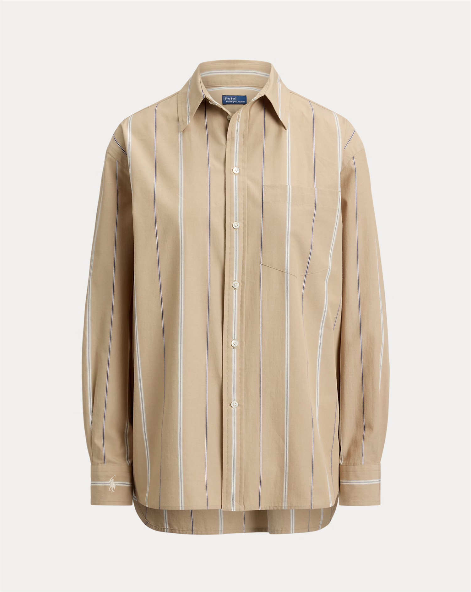 Oversized fit striped cotton shirt tan cream
