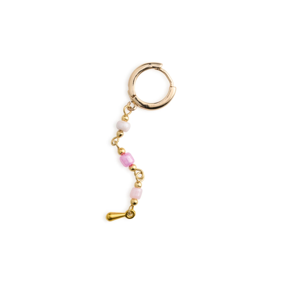 ALIA-PINK BEAD HOOP EARRINGS DROP GOLD