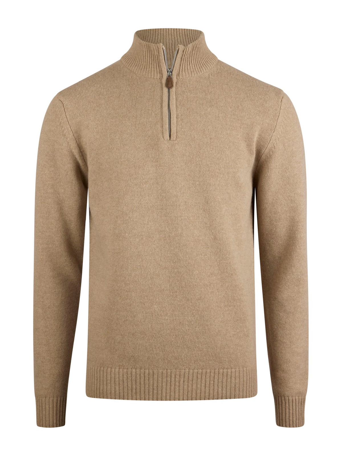 Pullover Knitted Half Zip Carded Merino Wool Beige