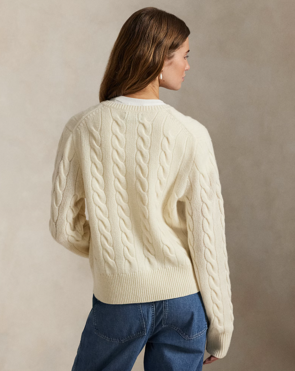 Cable Knit Wool/Cash Cardigan  Auth Cream