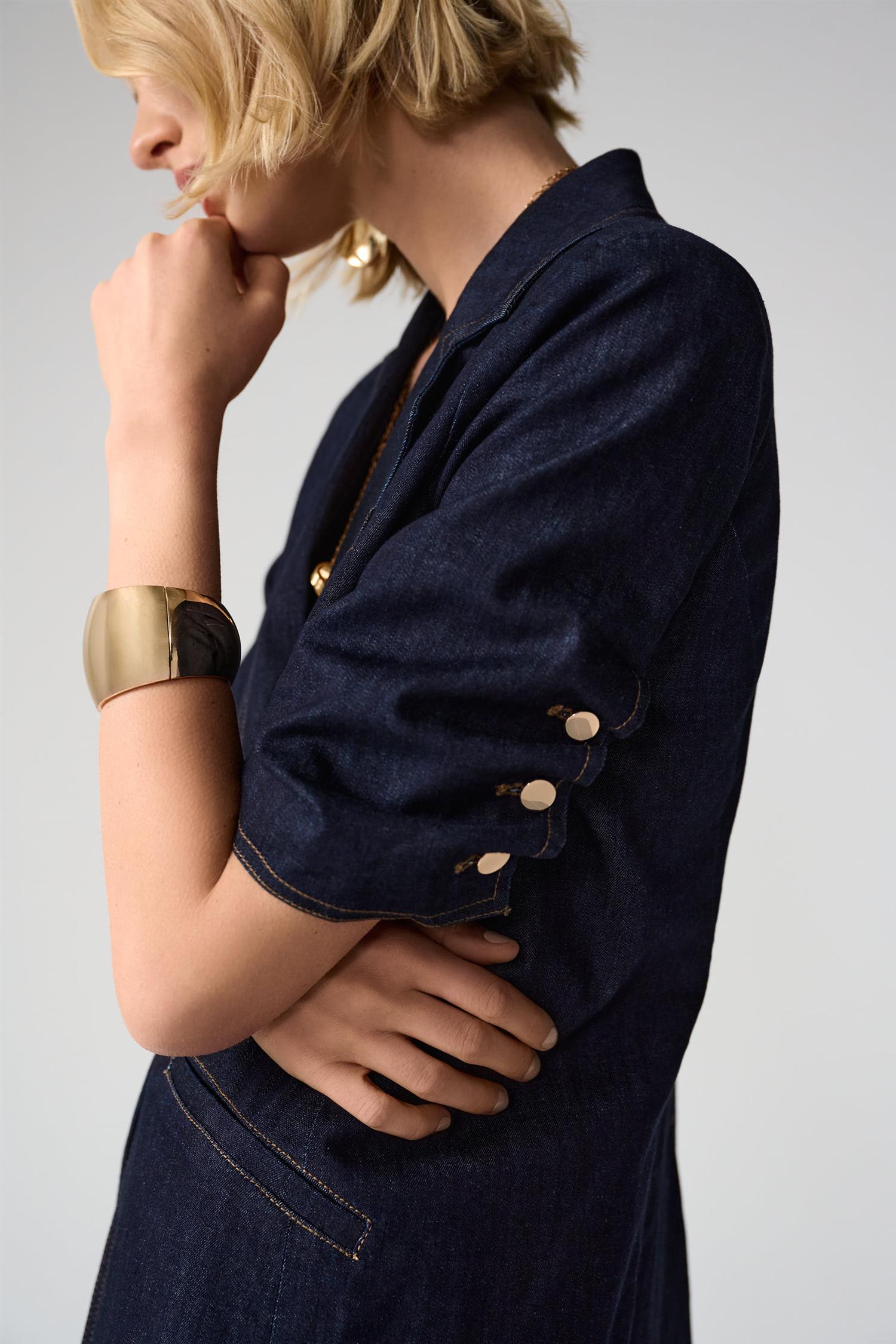 Denim Fitted Blazer Dark Blue