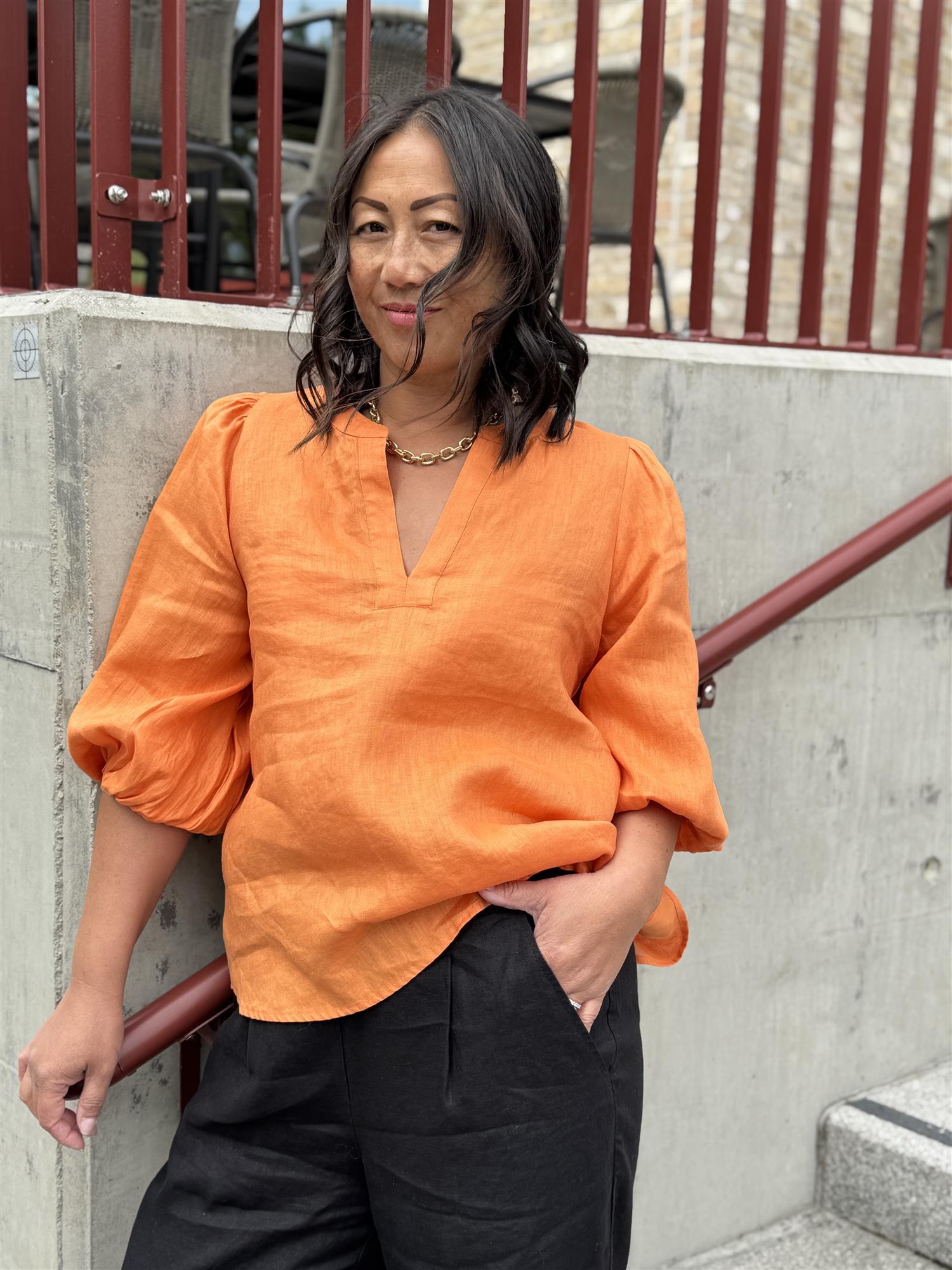 Tanja Linen Blouse Orange