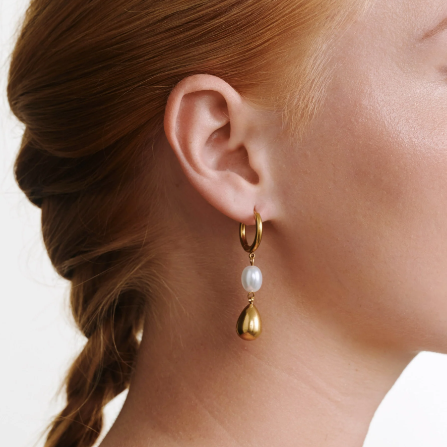 Laura Pearl Hoop Earring Stainless Steel