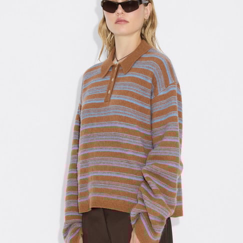 Olivia Wool Polo 26-01 Brown Stripe