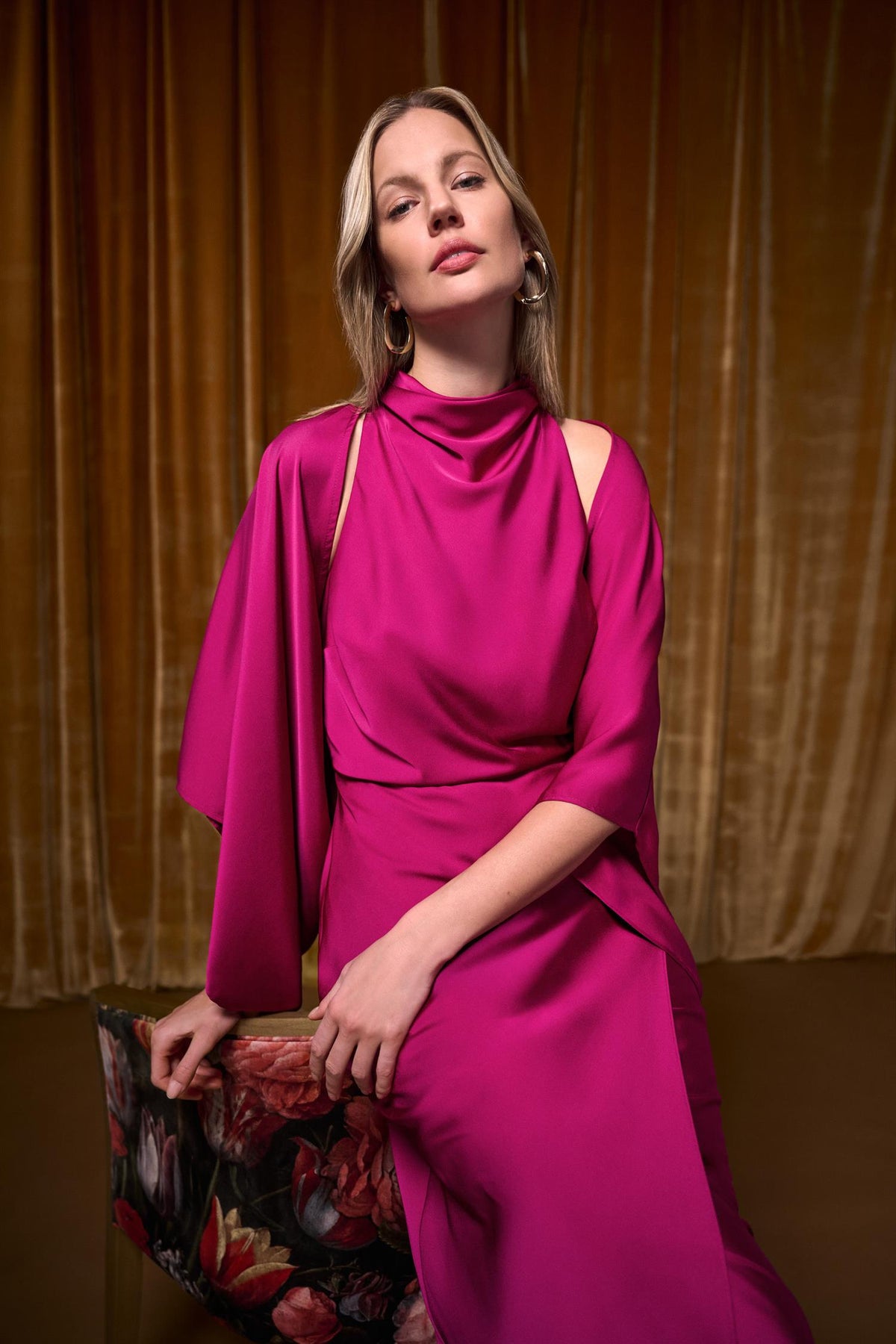 Satin Dolman Sleeve Cover-Up Deep Magenta