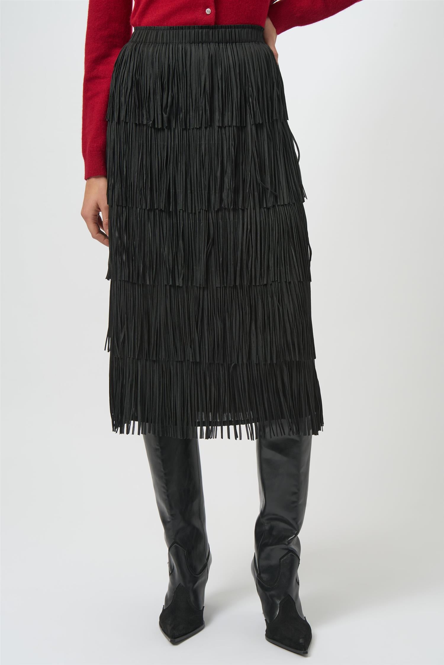 Pleated Pencil Skirt w/Tiered Fringes