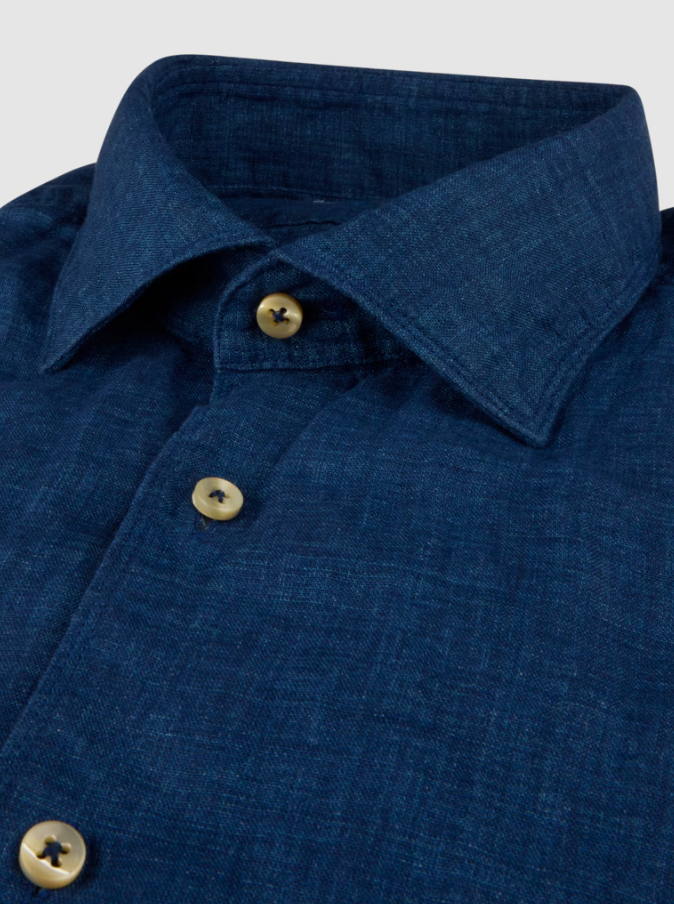 Regular Navy Linen Casual Shirt