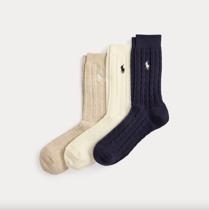 Cable-Knit Crew Sock 3-pack Navy