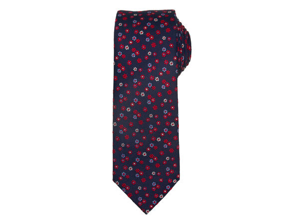 Silkeslips 7 cm blomstret rød navy