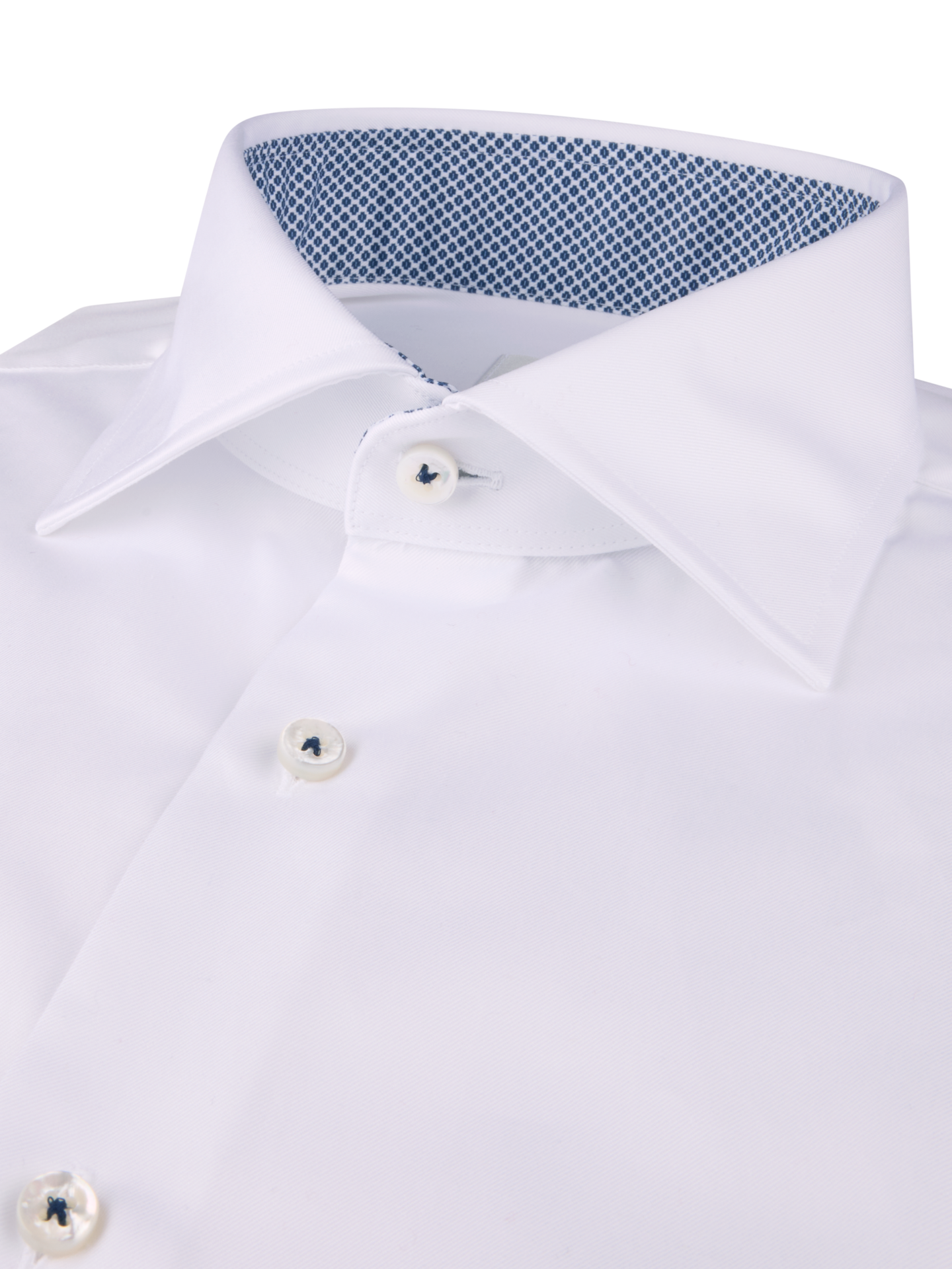 White Twill Regular Shirt with Blue Contrast