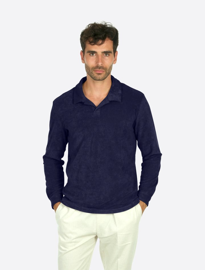 Riviera Terry Polo Long Sleeve Navy Blue