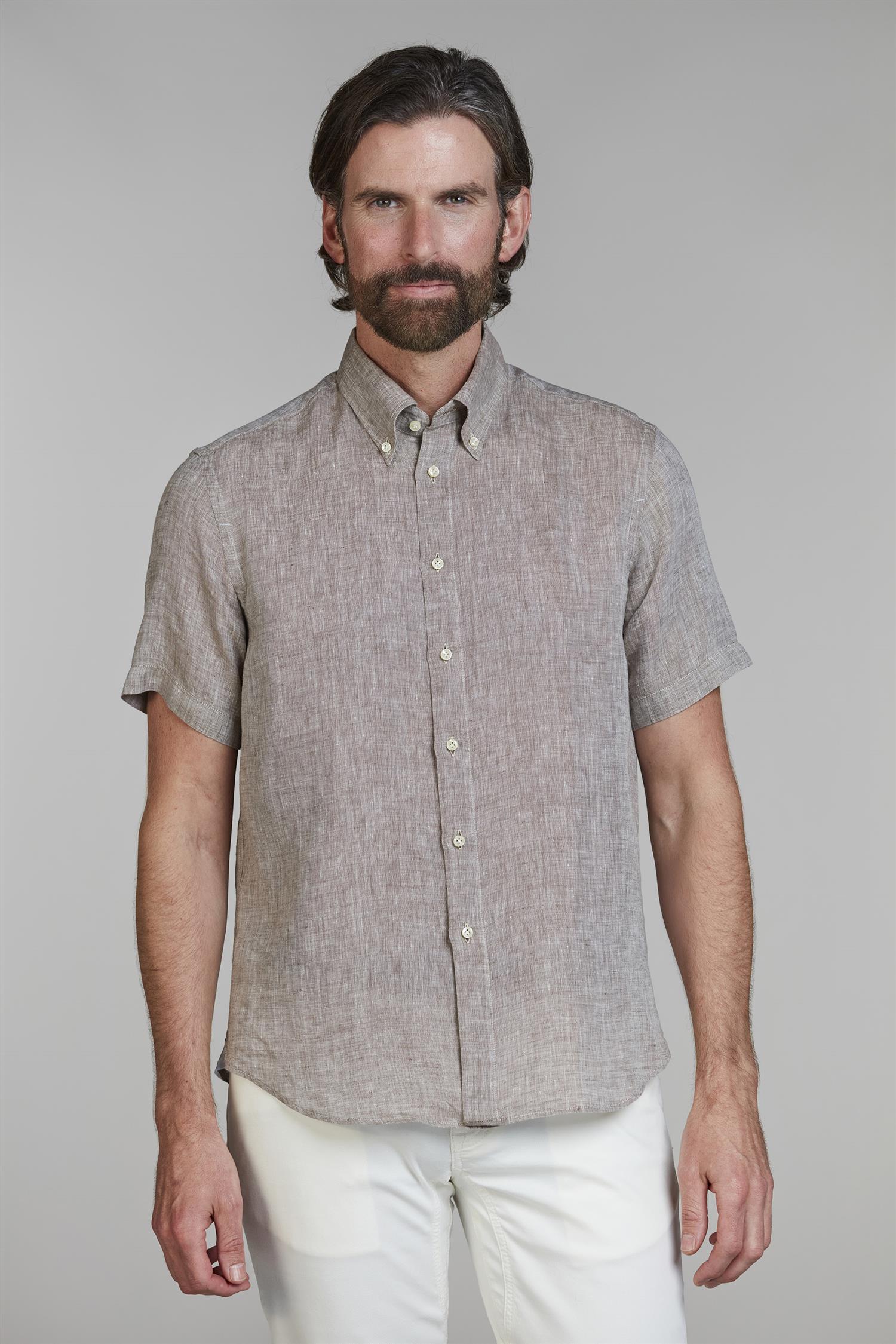 Short Sleeve Linen Shirt Lt.Brown