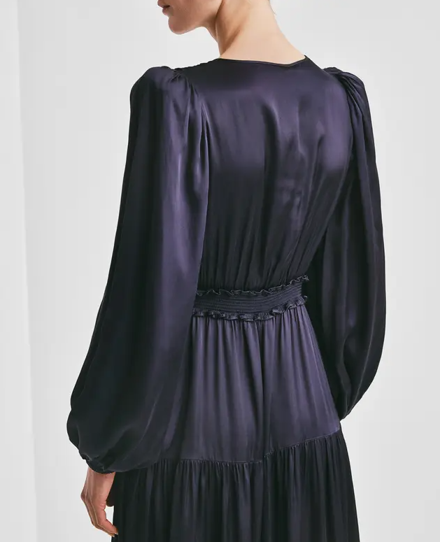 Satin Maxi Dress-Dark Blue
